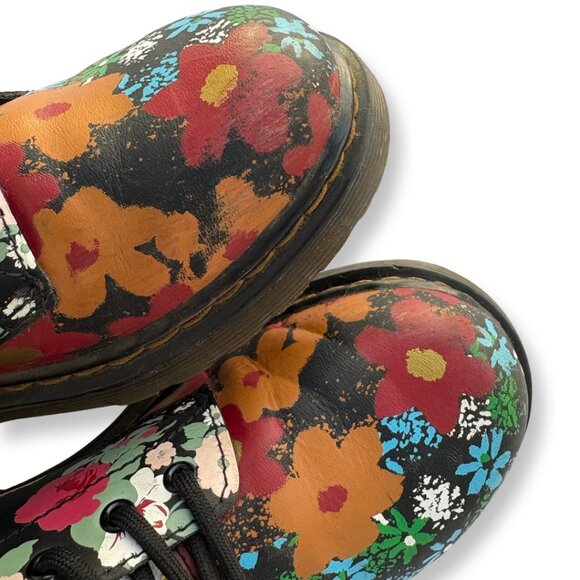 Dr. Martens 1460 Floral Mash Up Black Leather Lace Up Boots Size US 4 Juniors - Picture 9 of 15